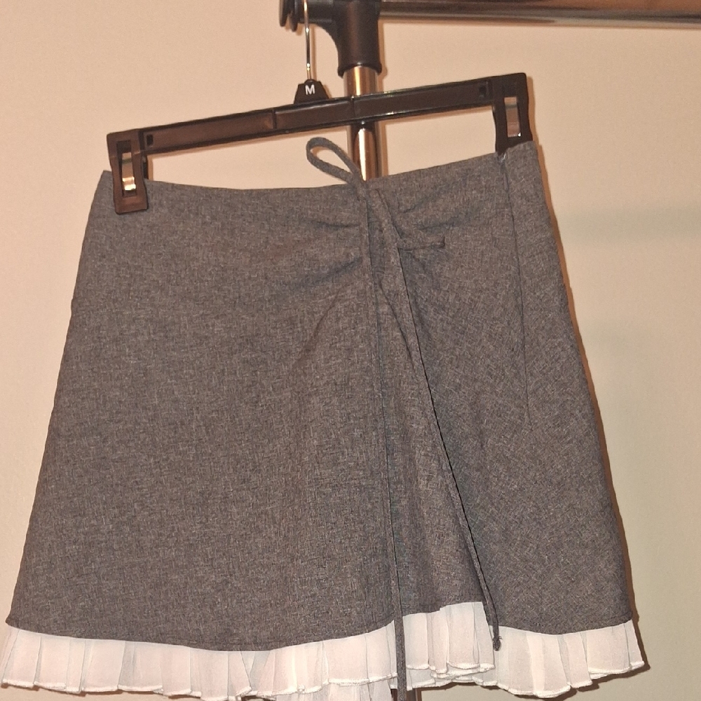 Miss Selfridge Gray A-Line Mini Skirt with Tie Front